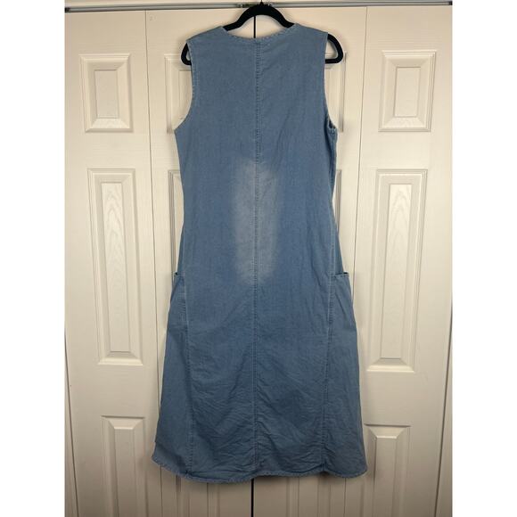 Misslook Denim Maxi Dress XL (Runs L) Sleeveless Blue Jean Dress Minimal Pockets - Picture 6 of 8